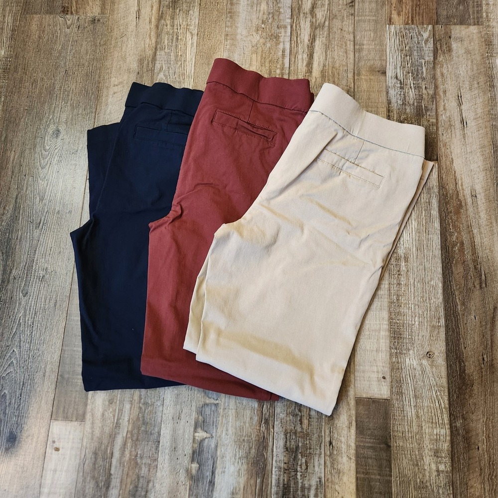Briggs New York Womens Size 10 Pull On Dress Pants Lot of 3 Navy Maroon Khaki